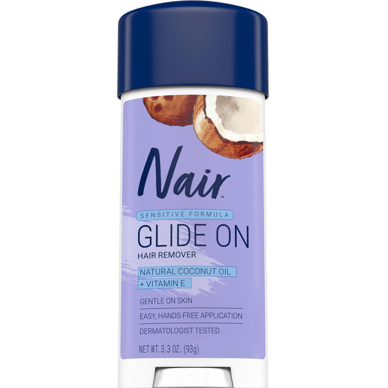 Nair Sensitive Formula Glide On Hair Removal Cream, 3.3 Oz | Sensitive Formula, Leg & Underarms Hair Removal, Hands-Free Applicator, Dermatologist-Tested, Coconut Oil & Vitamin E 3.3 Ounce (Pack of 1)