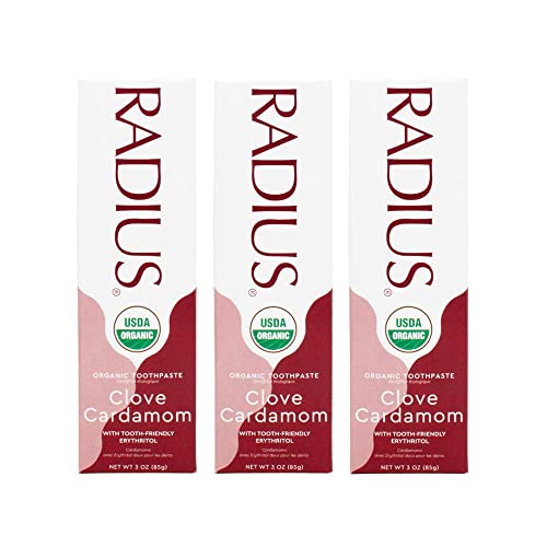 RADIUS Toothpaste, Clove Cardamom, 3 oz, USDA Organic Non-Toxic Chemical-Free Gluten-Free, Designed to Improve Gum Health & Prevent Cavities, Pack of 3 3 Ounce (Pack of 3)
