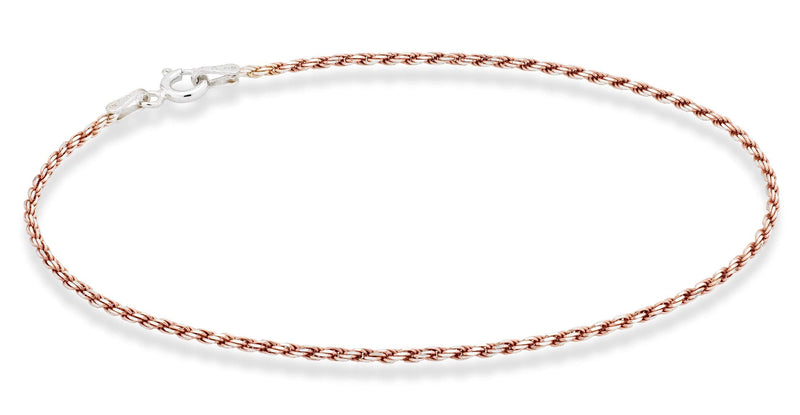 Miabella 925 Sterling Silver Solid 1.5mm Diamond-Cut Braided Rope Chain Anklet Ankle Bracelet for Women Teen Girls, Made in Italy rose-gold-plated-silver Length 10 Inches (Medium) - BeesActive Australia