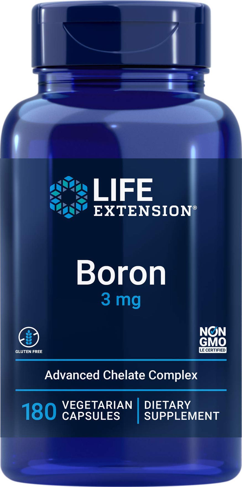 Life Extension Boron 3mg, 180 Veg Caps, Enhanced with 25mg of Vitamin B2 | Triple Boron Complex with Boron Citrate, Glycinate, Aspartate. 1-Per-Day Formula. Non-GMO, Gluten Free, Vegetarian. 180 Count (Pack of 1)