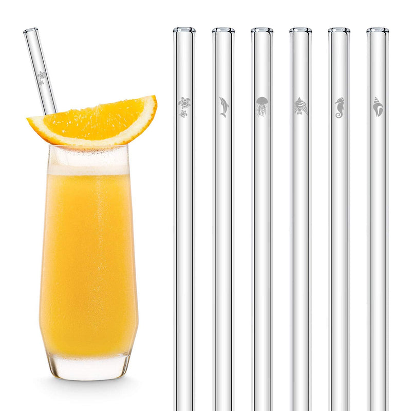 HALM Glass Straws - Sea Life Charity Edition - 6x 8 inch Reusable Drinking Straws with Ocean Animals - Cute Design - Dishwasher Safe - Eco-Friendly - Perfect for Smoothies - Made in Germany - BeesActive Australia