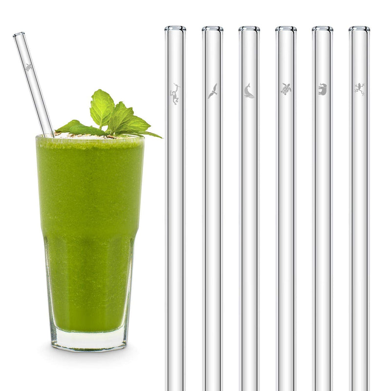 HALM Glass Straws - Earth Day Charity Edition - 6 Reusable Drinking Straws engraved with Endangered Animals - 20 cm (8 in) x 0.9 cm - Made in Germany - Dishwasher Safe - Eco-Friendly - BeesActive Australia