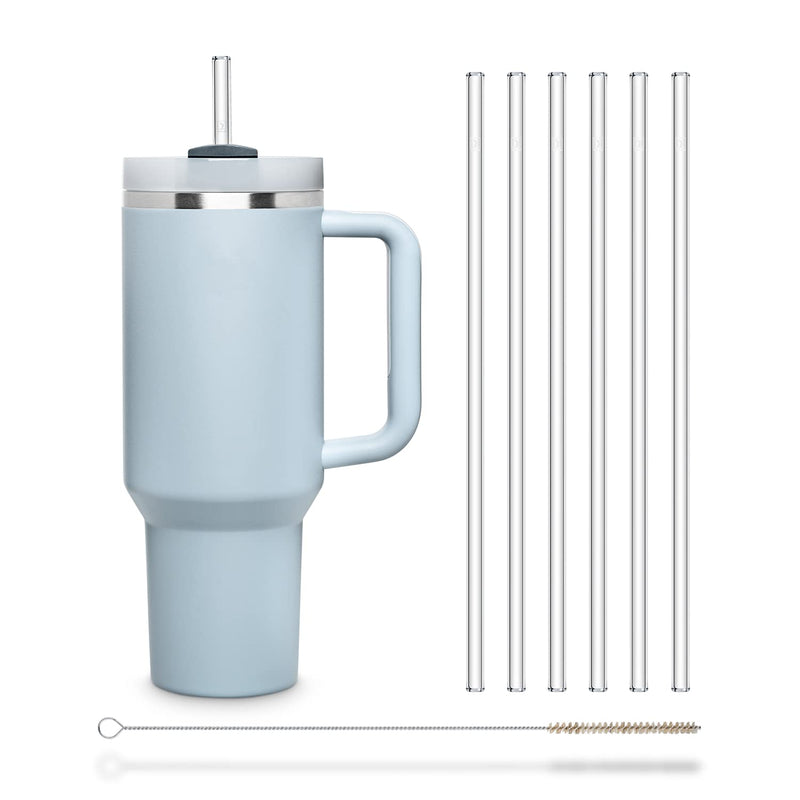 Halm Glass Straws – 6x 12 inch Long Replacement Straw for Stanley Cup 40 oz & 30 oz Plastic-Free Cleaning Brush - Reusable Drinking Straw Dishwasher Safe - Made in Germany - BeesActive Australia