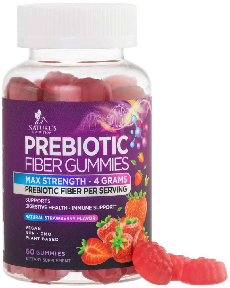 Fiber Gummies For Adults - Prebiotic Plant Based Fiber 4g Per Serving Gummy Supplement - Daily Digestive Health and Regularity Support - Gut Support Gummy Plant Based Digestion Support - 60 Gummies 60 Count (Pack of 1)