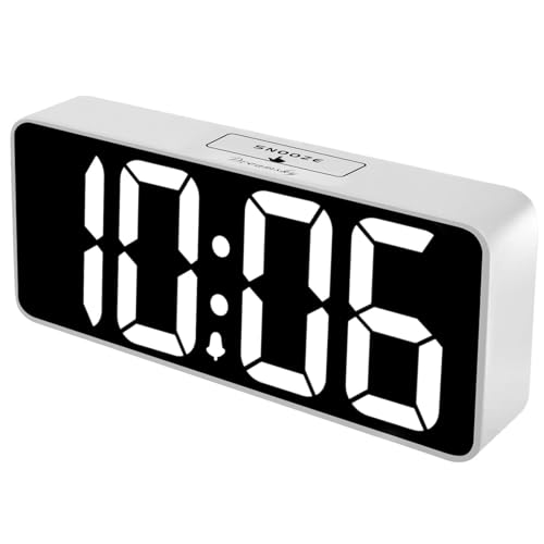 DreamSky Large Digital Alarm Clock Big Number for Seniors/Visually Impaired White Case + White Digit