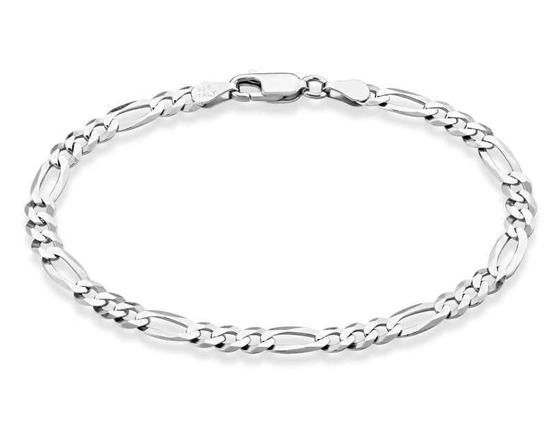 Miabella Solid 925 Sterling Silver Italian 5mm Diamond-Cut Figaro Chain Bracelet for Women Men, Made in Italy Length 6.5 Inches (X-Small) - BeesActive Australia