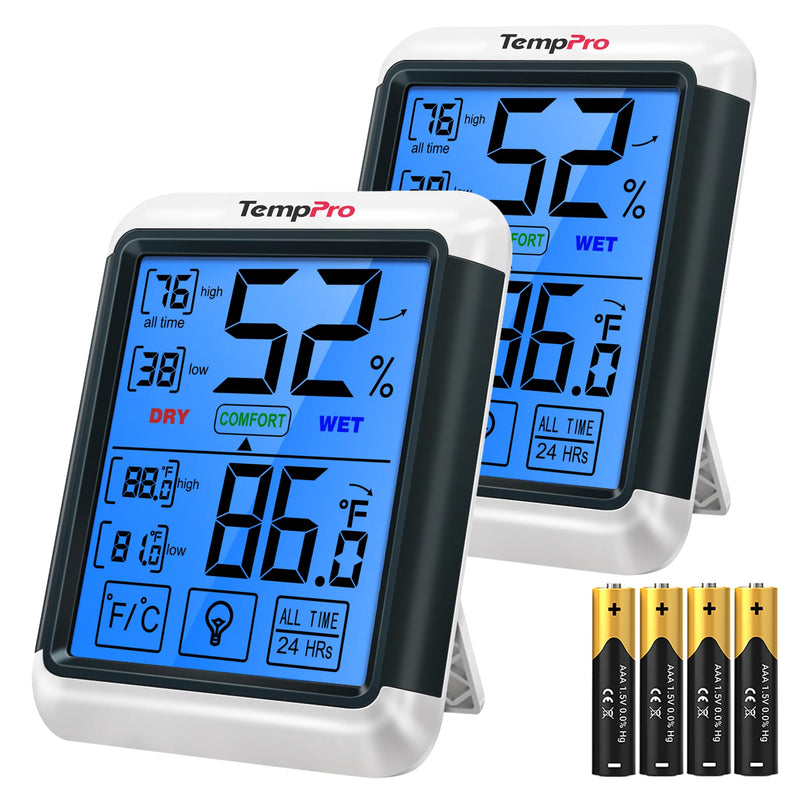 TempPro TP55 Digital Indoor Hygrometer Thermometer, 4-Inch Temperature/Humidity Monitor with Touchscreen and Backlit, Room Thermometer/Humidity Meter for House Home Greenhouse (Previously ThermoPro) 2