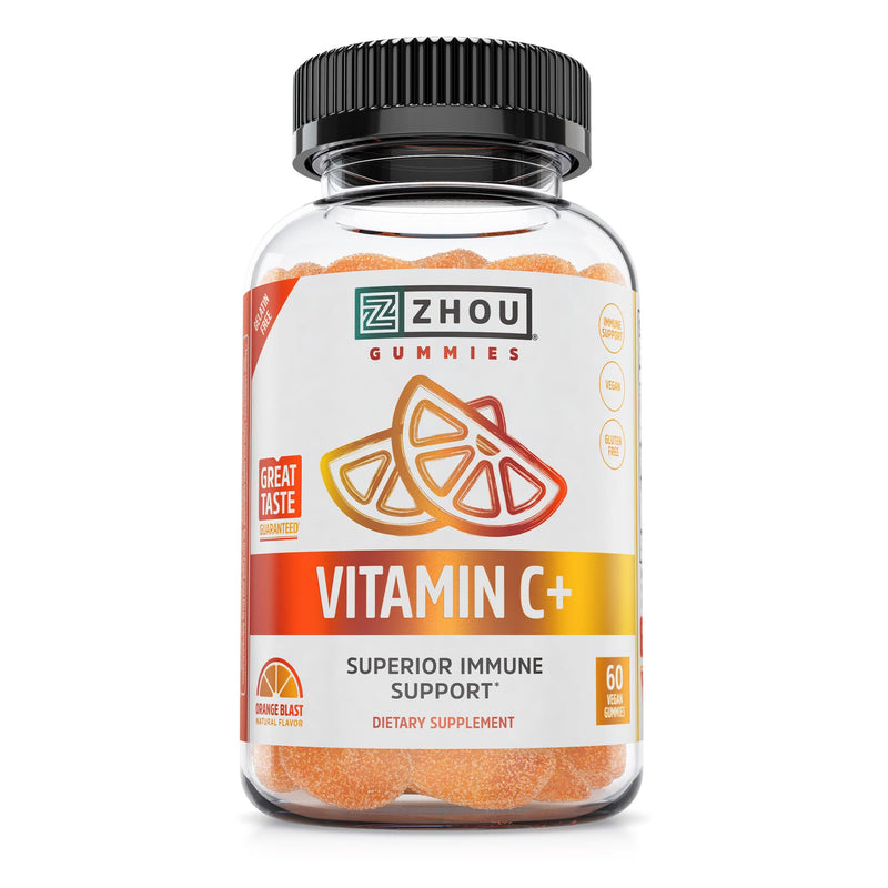 ZHOU Vitamin C+ Gummies - Vitamin C for Adults and Kids - 60 Vegan Gummies | 270 mg per Gummy with Bioflavinoids and Acerola for Immune Support 60 Count (Pack of 1) Vitamin C+