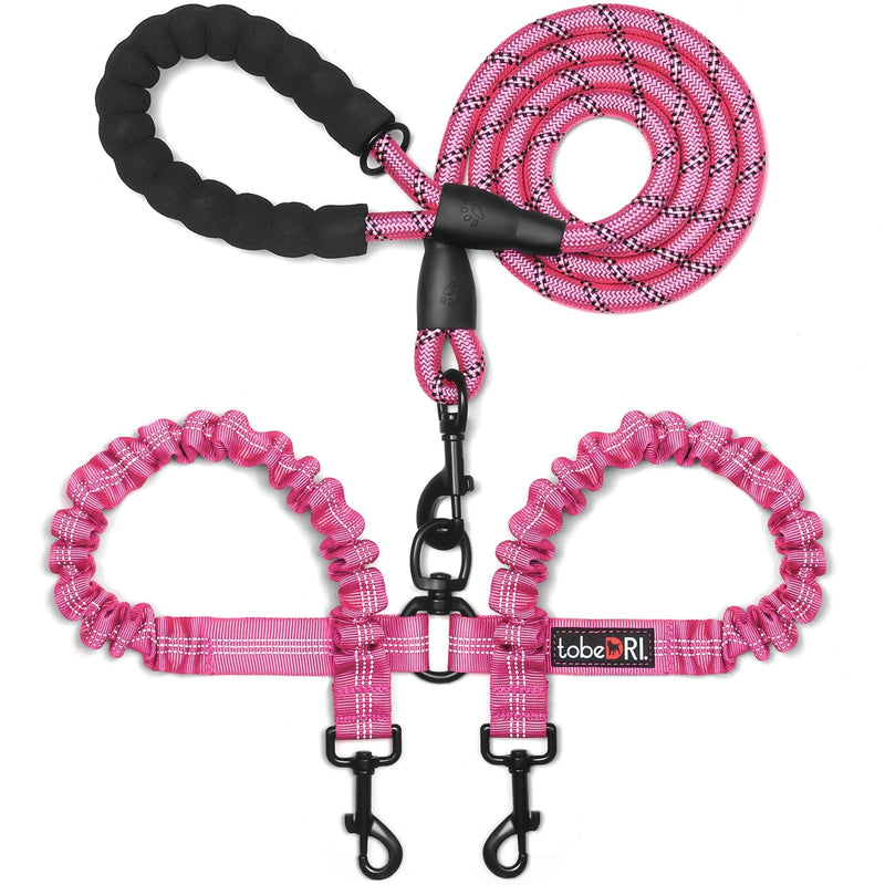 Comfortable Dual Dog Leash Tangle Free with Shock Absorbing Bungee Reflective 2 Dog Leashes for Large Medium Small Dogs (Pink 0-25 lbs) Dogs weight 0-25lbs Pink - BeesActive Australia