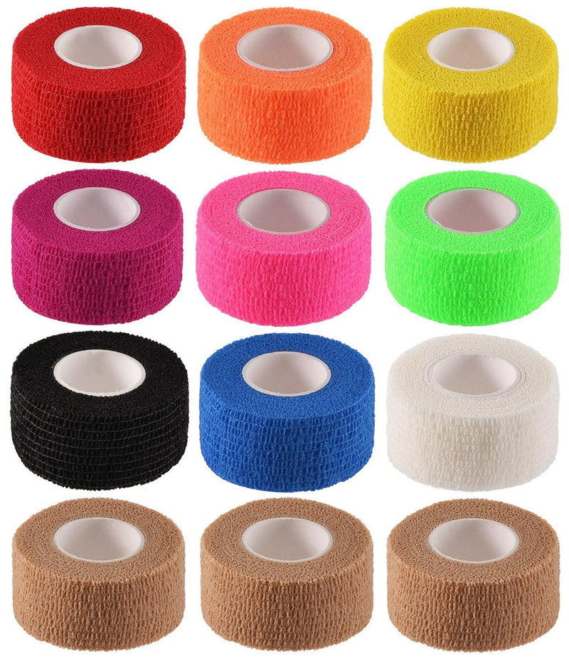 12 Pack 1" x 5 Yards Self Adhesive Elastic Bandage Wrap Stretch Self-Adherent Tape for First Aid,Sports, Wrist, Ankle (10 Colors) Multicolor 1 Inch (Pack of 12) - BeesActive Australia