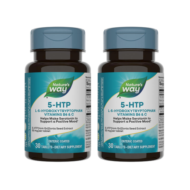 Nature's Way 5-HTP L-5-Hydroxytryptophan Vitamin B6 + Vitamin C + Griffonia Bean Extract 30 Count (Pack of 2)