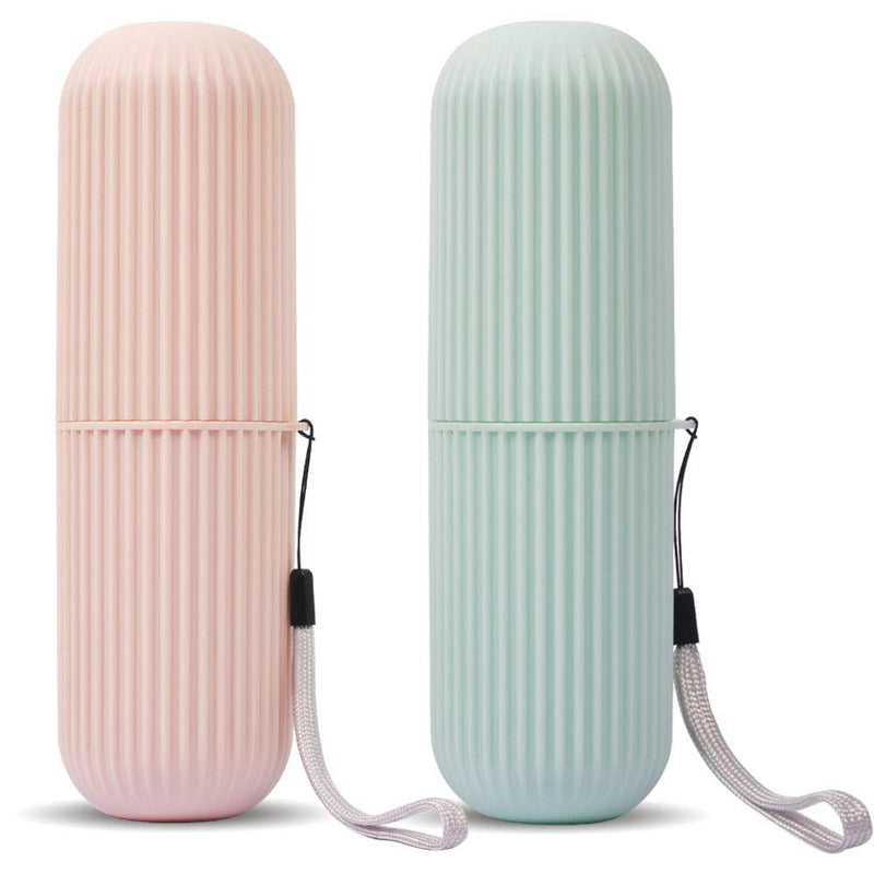 UCEC Travel Toothbrush Case, Toothbrush Holder Travel, Toothbrush Case for Traveling, Camping, Home, School, Business, Bathroom, 2 Pack (Green, Pink) A1- Green&Pink 2.4x2.4x7.7 Inch (Pack of 2) - BeesActive Australia