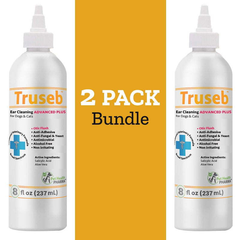 Truseb | Ear Cleaner Flush Advanced Plus Solution Formula for Cats and Dogs, Washes Away Dirt and Debris and Helps Prevent Infections, Cleaning + Drying (ADVANCED+ Ear Cleansing Flush, 16 Oz)