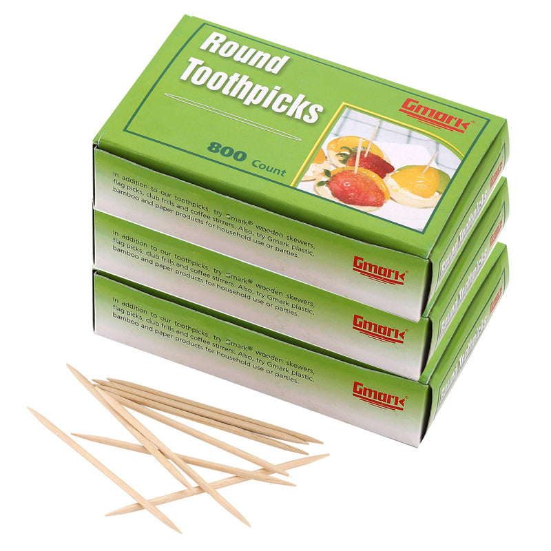 Gmark Round Hotel Toothpicks 800 ct - 3 Boxes Pack Total 2400 ct - 2.5" Natural Wooden Toothpicks GM1021 - BeesActive Australia