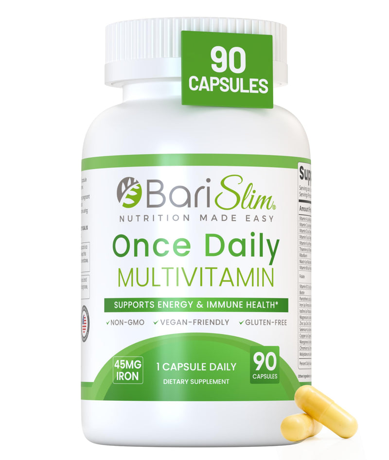 BariSlim Once Daily Bariatric Multivitamin Capsule - 45mg of Iron - Bariatric Vitamin & Supplement for Post Bariatric Surgery Including Gastric Bypass & Gastric Sleeve | 90 Day Supply 90 Count (Pack of 1)