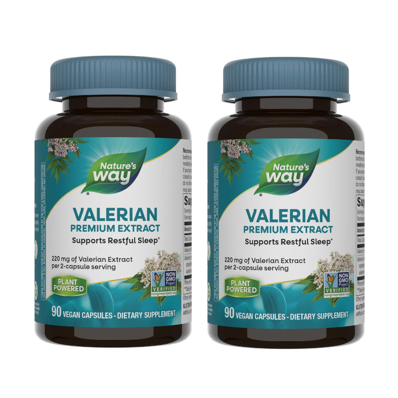 Nature's Way Valerian Premium Extract - 220 mg of valerian extract per 2-capsule Serving - Supports Restful Sleep* - Non-GMO Project Verified - Herbal Supplements - Gluten Free - 90 Capsules (2 Pack) 180 Count (Pack of 1)
