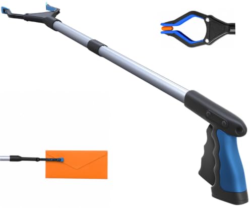 FitPlus 2024 Upgrade PowerGrip T9, Grabber Reacher Tool, Wide Jaw, Foldable, Steel Cable, with 96 Grip Points for Firm Grip, 32" with Magnet 32 Inch (Pack of 1) Blue