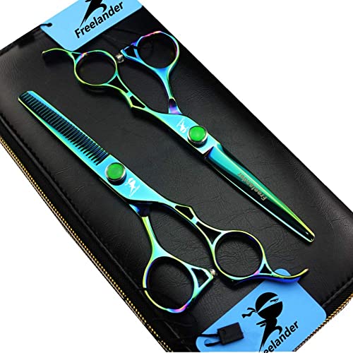ROCOCO 6.0 Inch Hand Sharpened Hair Cutting Scissors Set with Case - Green B-green