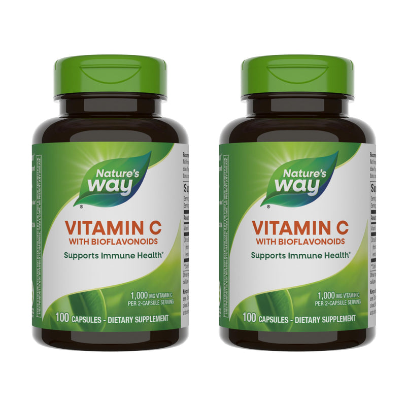 Nature's Way Vitamin C 500 mg with Bioflavonoids, 1000 mg Vitamin C per Serving, 100 Capsules, Pack of 2 200 Count (Pack of 1)