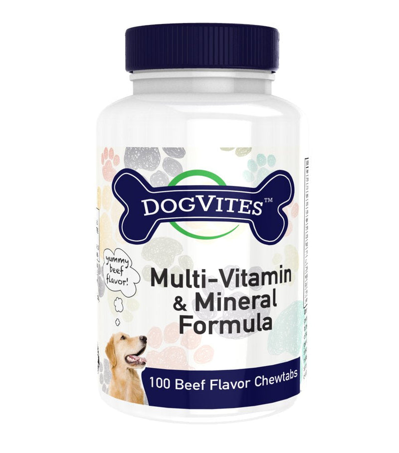Dog-Vites Dog Multi-Vitamin & Mineral Supplement | 100 Beef Flavor Chewables | by Health Thru Nutrition