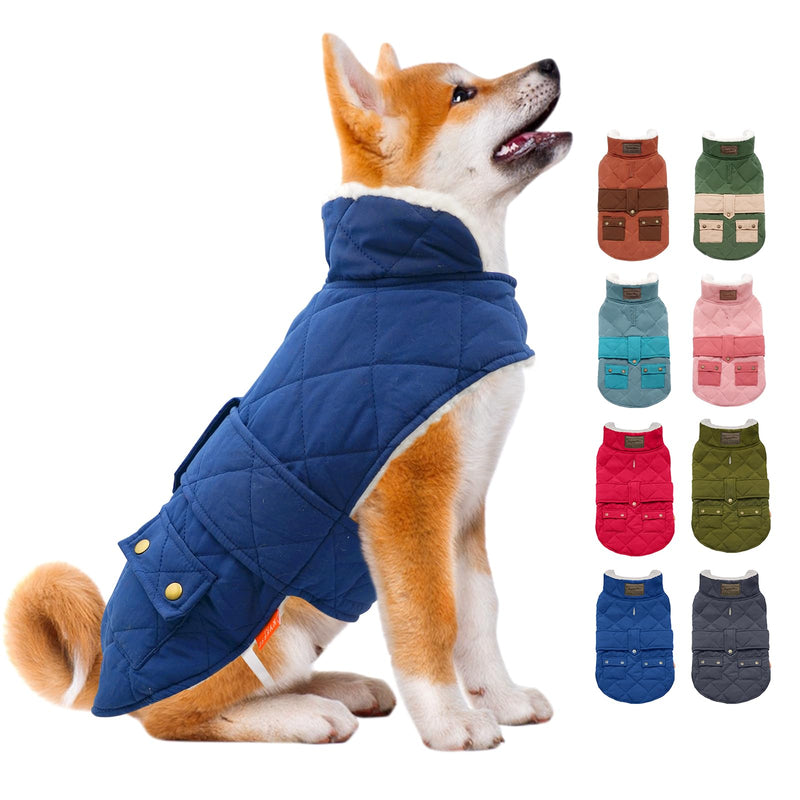 KYEESE Dog Coats Winter Dog Jacket Padded Sherpa Windproof Warm Dog Coats with Leash Hole Dog Clothes X-Large 1# Blue - BeesActive Australia