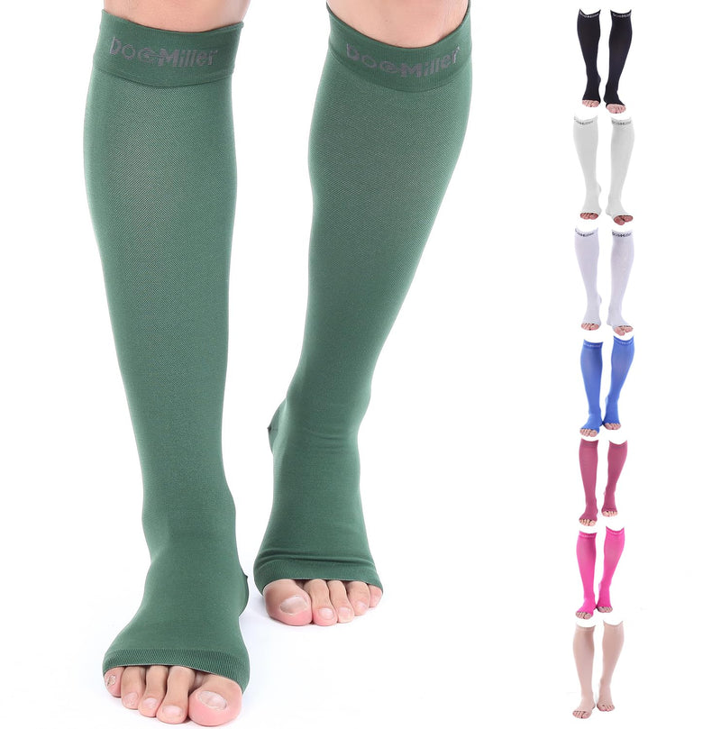 Doc Miller Open Toe Compression Socks, 15-20 mmHg, Toeless Compression Socks Women and Men for Maternity, Shin Splints & Calf Recovery, 1 Pair Dark Green Knee High X-Large Tall - BeesActive Australia