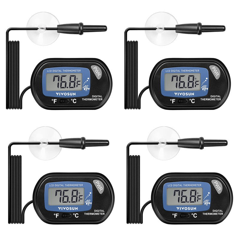 VIVOSUN 4-Pack LCD Digital Aquarium Thermometer Fish Tank Water Terrarium Temperature with Suction Cup for Turtle 4 packs - BeesActive Australia