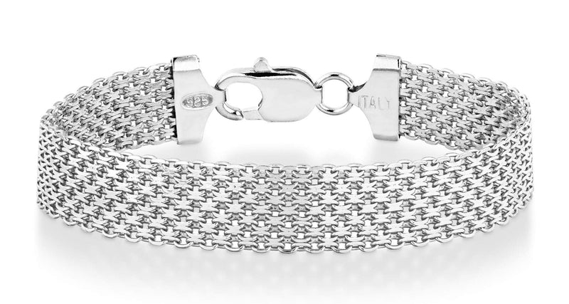 Miabella Solid 925 Sterling Silver Italian 12mm Mesh Link Chain Bracelet for Women Men, Made in Italy Length 8 Inches - BeesActive Australia