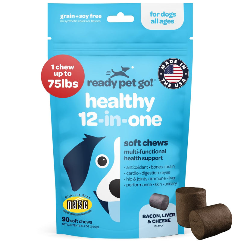 12-in-1 Complete Multivitamin for Dogs | Dog Multivitamin Chewable with Glucosamine Chondroitin & Digestive Probiotics for Dogs of All Ages and Sizes | NASC Certified & Made in The USA | 90 Chews 90 Count (Pack of 1) - PawsPlanet Australia