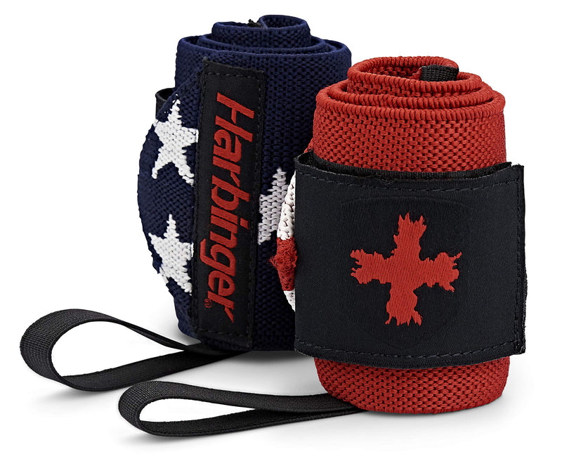 Harbinger Red Line 18-Inch Weightlifting Wrist Wraps for Men and Women (Pair) Flag