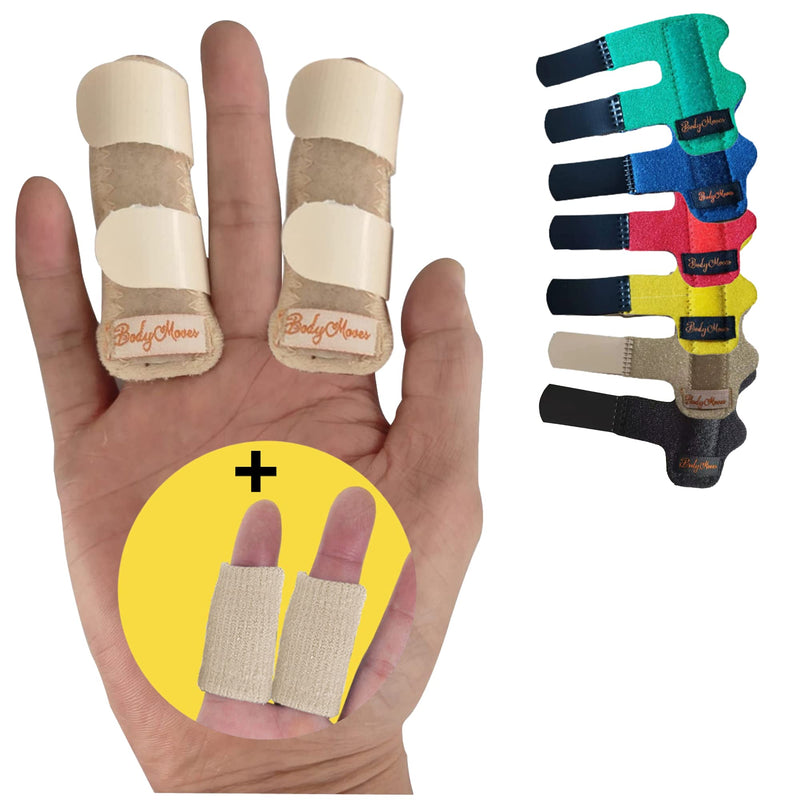 BodyMoves 2 Finger Splints plus 2 sleeves (4 pc set, Desert Sand) 4 Count (Pack of 1) - BeesActive Australia