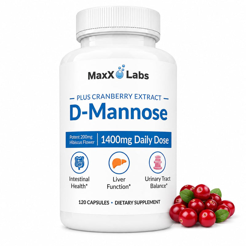 D-Mannose Capsules, 1400 Mg with Cranberry & Hibiscus Flower, 120 Ct | Fast Acting Formula, Supports Bladder & Urinary Tract Health - Extra Strength 60 Servings 120 Count (Pack of 1) D Mannose