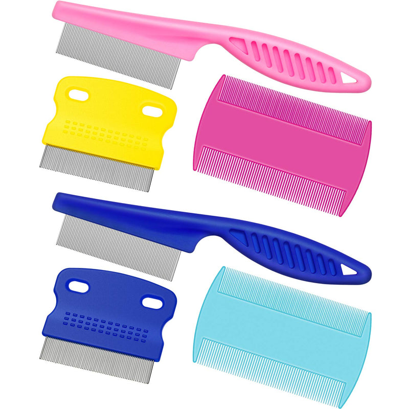 6 Pieces Pet Lice Combs Dog Grooming Flea Comb Cat Tear Stain Comb for Removal Dandruff, Hair Stain, Nit (Pink, Light Blue, Dark Blue, Yellow) Pink, Light Blue, Dark Blue, Yellow - BeesActive Australia