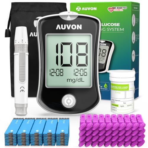 AUVON Blood Glucose Monitor Kit for Accurate Test, 50 Strips, No Coding 50-piece kit