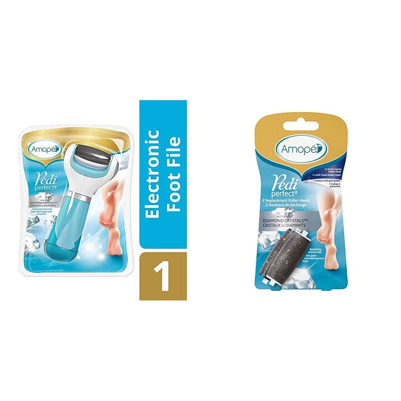 Amope Pedi Perfect Electronic Dry Foot File-Callus Remover With Diamond Crystals, Blue, Regular Coarse, Batteries Included and Pedi Perfect Electronic Foot File Mixed Refills, 2 Count - BeesActive Australia