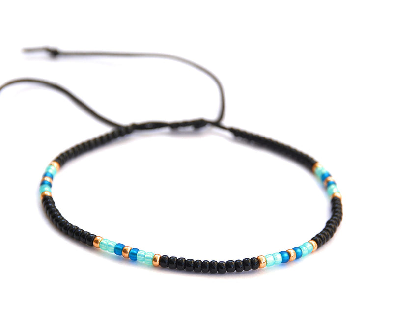Anklet for Women, Unique Beaded Thin Anklet, Black Gold Colorful Boho Hippie Waterproof Beach Foot Jewelry, Native American Style, Handmade by Tribes - BeesActive Australia