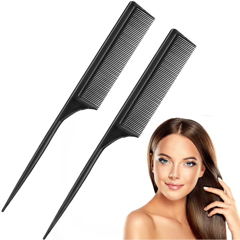 2 Pack Rat Tail Combs for Women Fine Tooth Comb Parting Tip Carbon Fiber Root Teasing Anti Static Heat Resistant Adding Volume Evening Hair Styling Black - BeesActive Australia