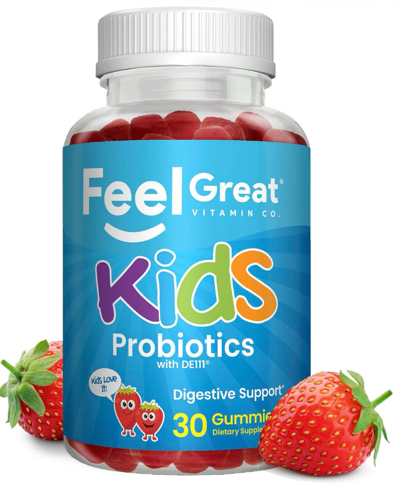 Feel Great USDA Organic Kids Probiotics Gummies | Chewable Strawberry Probiotics for Digestive Health & Immune Support | Plant Based Probiotic & Prebiotic for Kids | 30 Count | Vegan Probiotic & Prebiotic Gummy for Immune & Digestive Support, Strawberr...