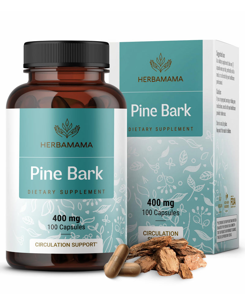 HERBAMAMA Pine Bark Extract Capsules - 400mg French Maritime Pine Bark Extract Powder for Antioxidant Support - Vegan, Non-GMO Pinus Pinaster Supplement - BeesActive Australia