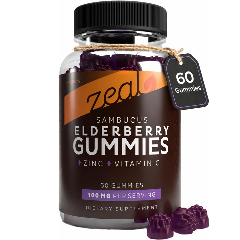 Zeal Naturals Elderberry Gummies for Adults and Kids, Sambucus Black Elderberry with Zinc and Vitamin C, Immune Support Gummies, 60 Count 1 Count (Pack of 1)
