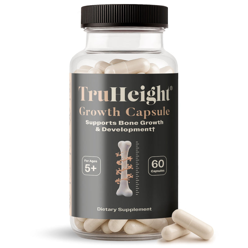 TruHeight Growth Capsules - Tall Nutrition for Natural Growth Supplement for Kids & Teens - Pediatric Vitamin D, K, Calcium & Ashwagandha - Bone Strength - Kids Vitamins D3 K2 Pills, Taller Ages 5+ 60 Count (Pack of 1)