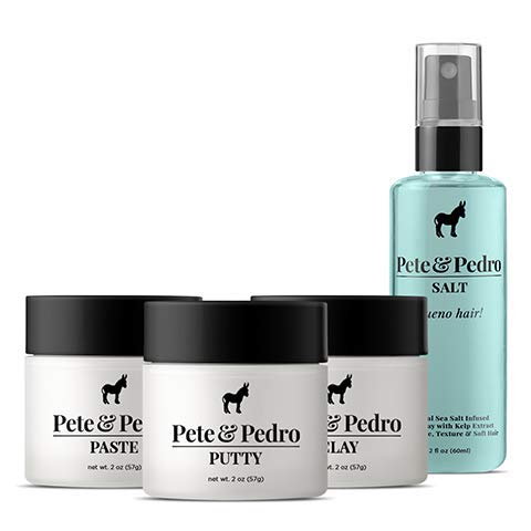 Pete & Pedro CORE FOUR HAIR KIT - Men's Hairstlying Best Of Set | Hair Clay, Paste, Putty, & Sea Salt Spray | As Seen on Shark Tank, 2 oz. Each - BeesActive Australia