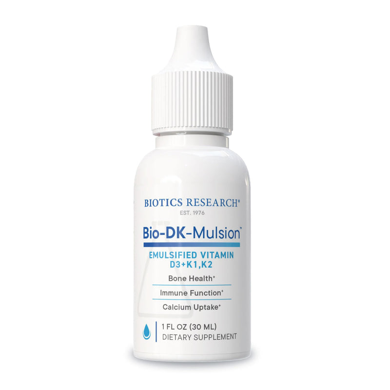 BIOTICS RESEARCH Bio-DK-Mulsion™–Emulsified Liquid Vitamin D and K, D3 Drops 125 mcg & Vitamin K (K1, K2) 300 mcg MK-7–Supports Stronger Bones, Musculoskeletal Strength, Healthy Heart & BMI 1 fl oz