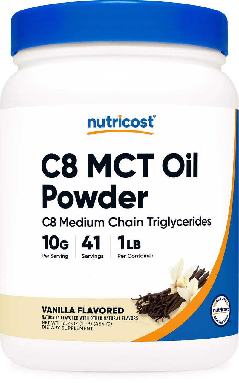 Nutricost C8 MCT Oil Powder 1LB (16oz) Vanilla Flavor - 95% C8 MCT Oil Powder, Best for Keto Diets, Non-GMO, Gluten Free - BeesActive Australia