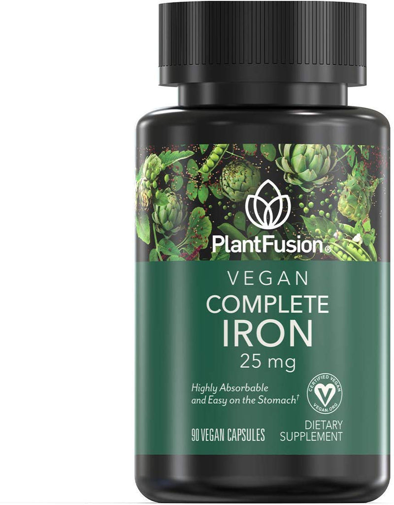 PlantFusion Vegan Iron Supplement with Ferrochel, 25mg, 90 Capsules | Plant based iron and natural iron for women and men with Ferrochel, folate and vitamin B12; gentle and easy on stomach Complete Iron