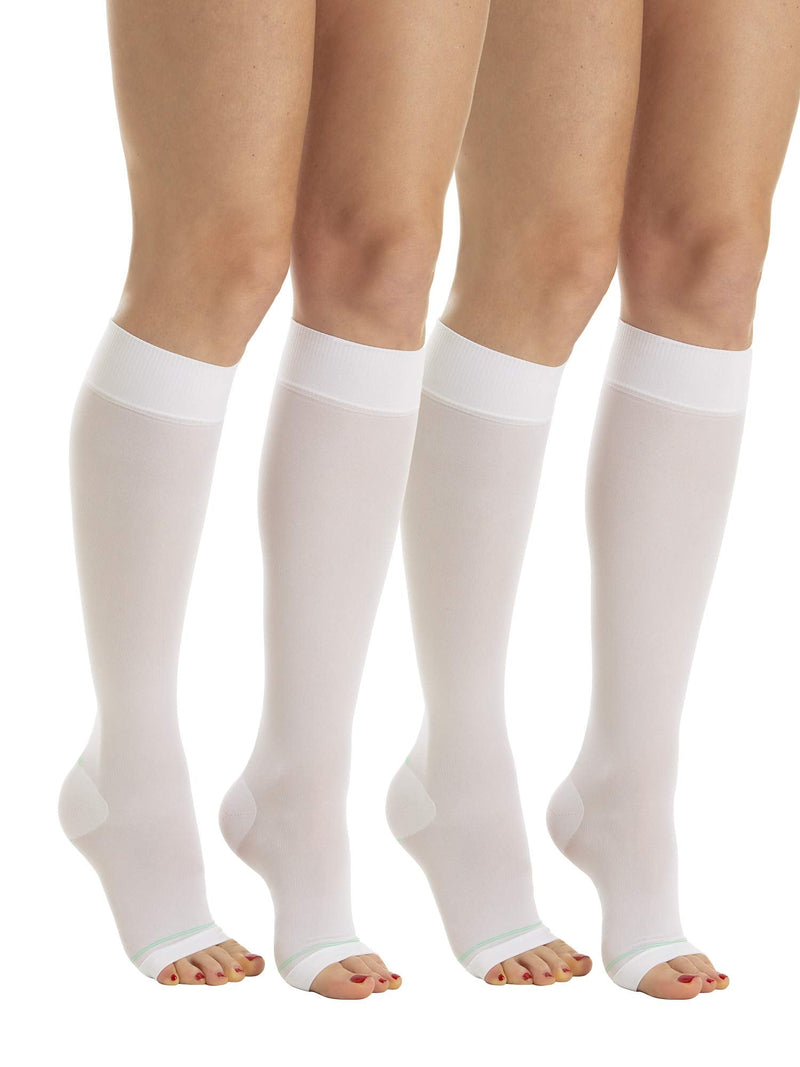 RELAXSAN Antiembolism M0350A Open-toe anti-embolism knee high socks - 18 mmHg, 100% Made in Italy Medium White [Set 2 Pairs] - BeesActive Australia