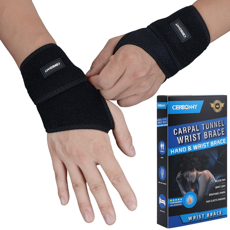 CERBONNY Carpal Tunnel Wrist Brace,2Pack Wrist Support Brace Adjustable Wrist Strap Reversible Wrist Brace for Sports Protecting/Tendonitis Pain Relief/Carpal Tunnel/Arthritis-Right&Left 2-Left and Right Hand