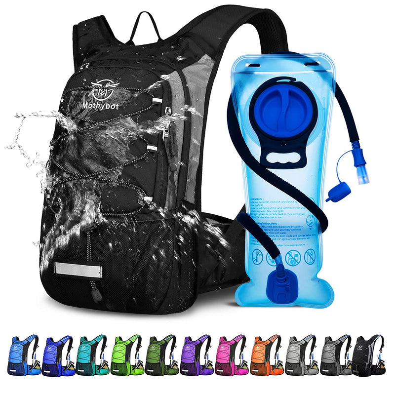 Hydration Pack, Insulated Hydration Backpack with 2L BPA Free Water Bladder and Storage, Hiking Backpack for Men, Women, Kids for Running, Cycling, Camping - Keep Liquid Cool up to 5 Hours Black
