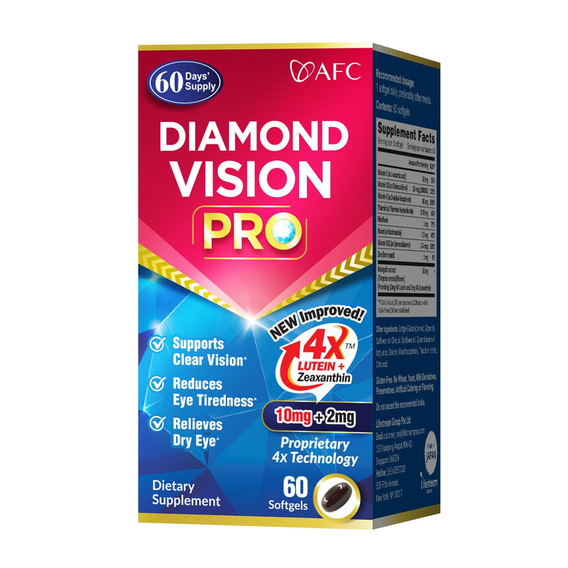 AFC Japan Diamond Vision PRO for Screen Exposure, 60 softgels | 60 days' supply eye vitamins formula,free-form lutein & zeaxanthin, visual health for screen exposure & night use