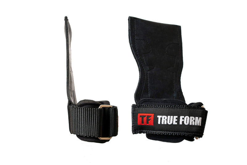 True Form Grips Weight Lifting Gloves Heavy Duty Straps Alternative Power Lifting Hooks Best for Deadlifts Adjustable Neoprene Padded Wrist Wraps Support Bodybuilding Pro Workout Black Large